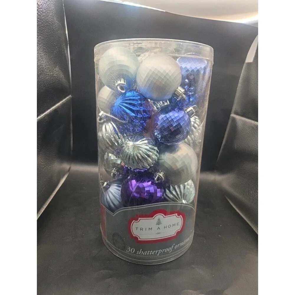 Trim A Home 30 Count Shatterproof Ornaments Blue Purple Silver
